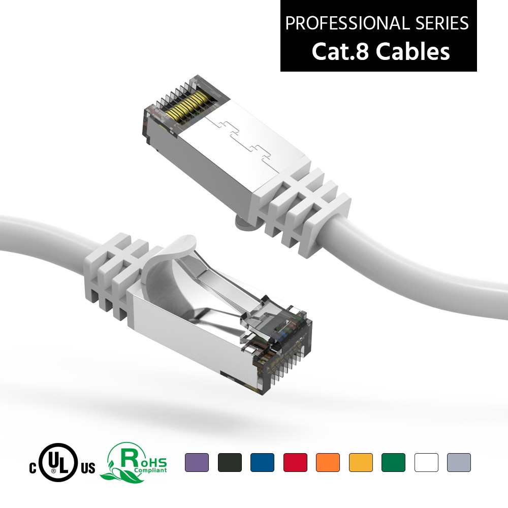 4Ft CAT8 S/FTP Ethernet Network Cable White 26AWG