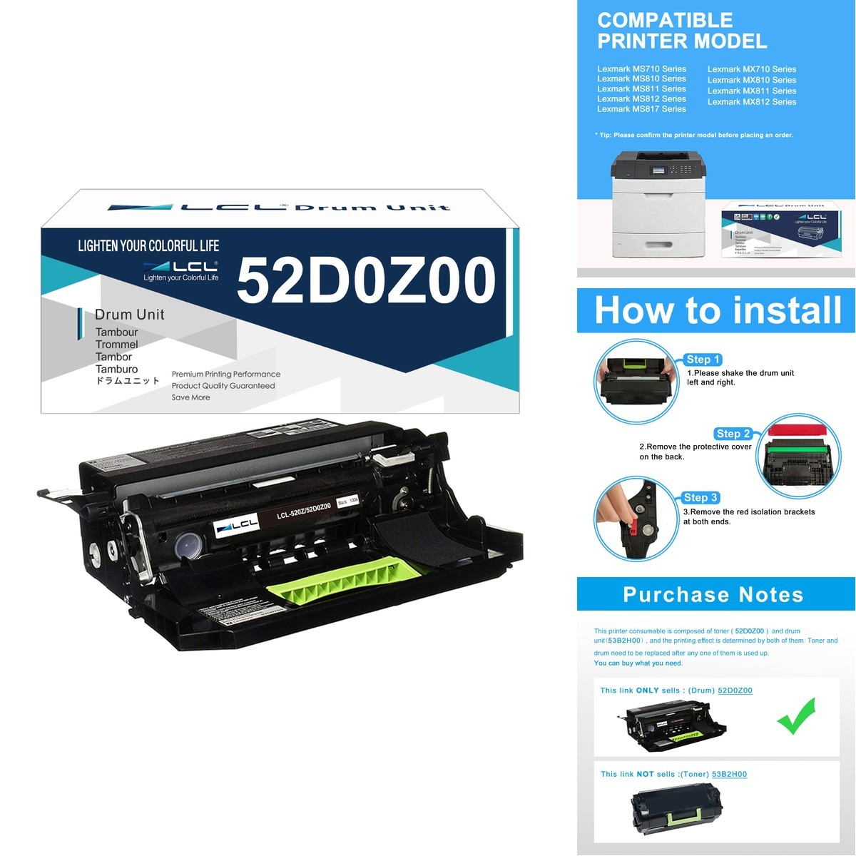 LCL 52D0Z00 Imaging Unit Replacement Lexmark 52D0Z00 520Z 52D0ZA0 Drum Unit
