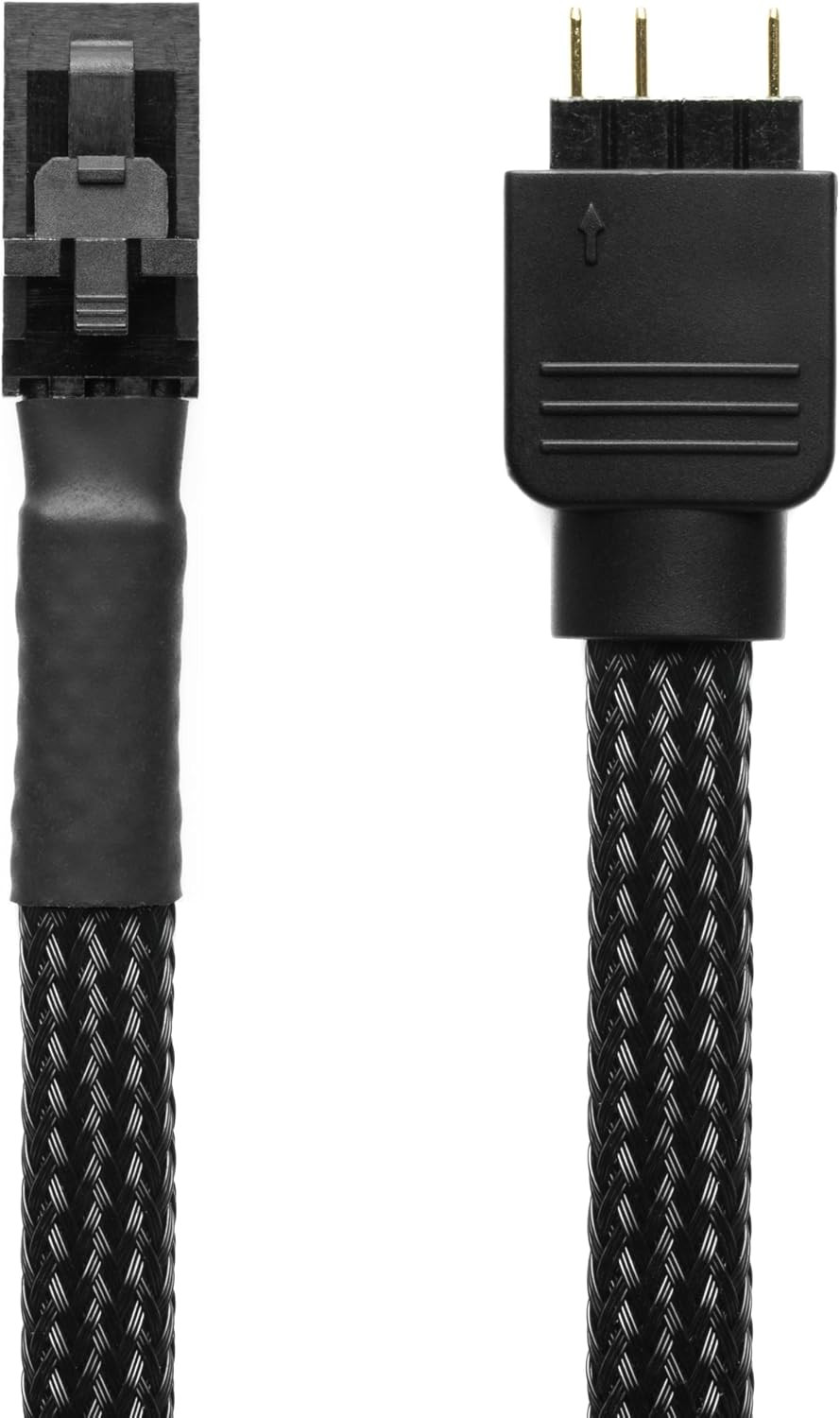 CRJ 3-Pin ARGB Lighting Adapter Cable - 6-Inch Premium Black Sleeved