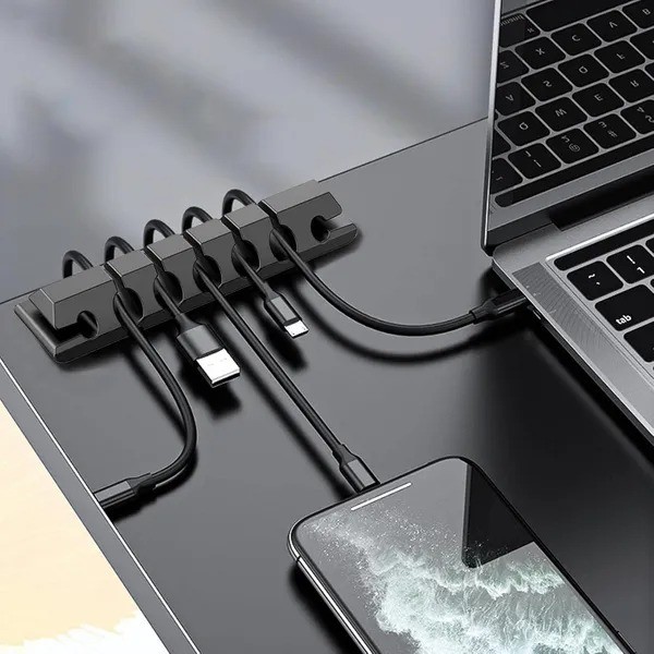 5pc Cable Organizer Set Cord Wire Management Holder Desk Office Home Black