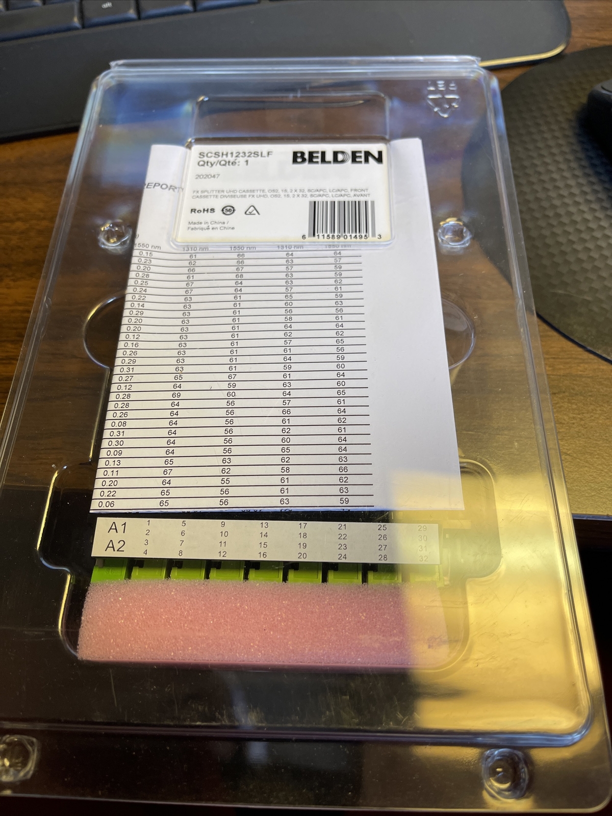 NEW BELDEN FIBER SPLITTER UHD CASSETTE SINGLE 2X32 SPLITTER, OS2 SC/APC-LC/APC