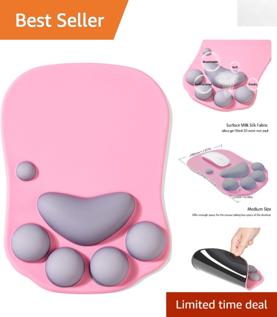 Stylish 10.6" Cat Paw Mouse Pad - Ergonomic Design with Soft Wrist Support