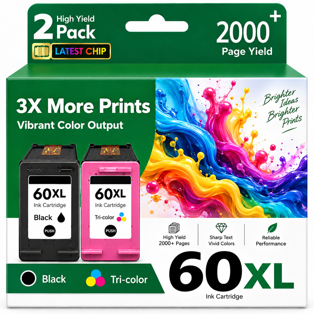 60XL Ink Cartridges (1Tri-Color/1Black) Compatible For DeskJet D2530 C4680 C4780