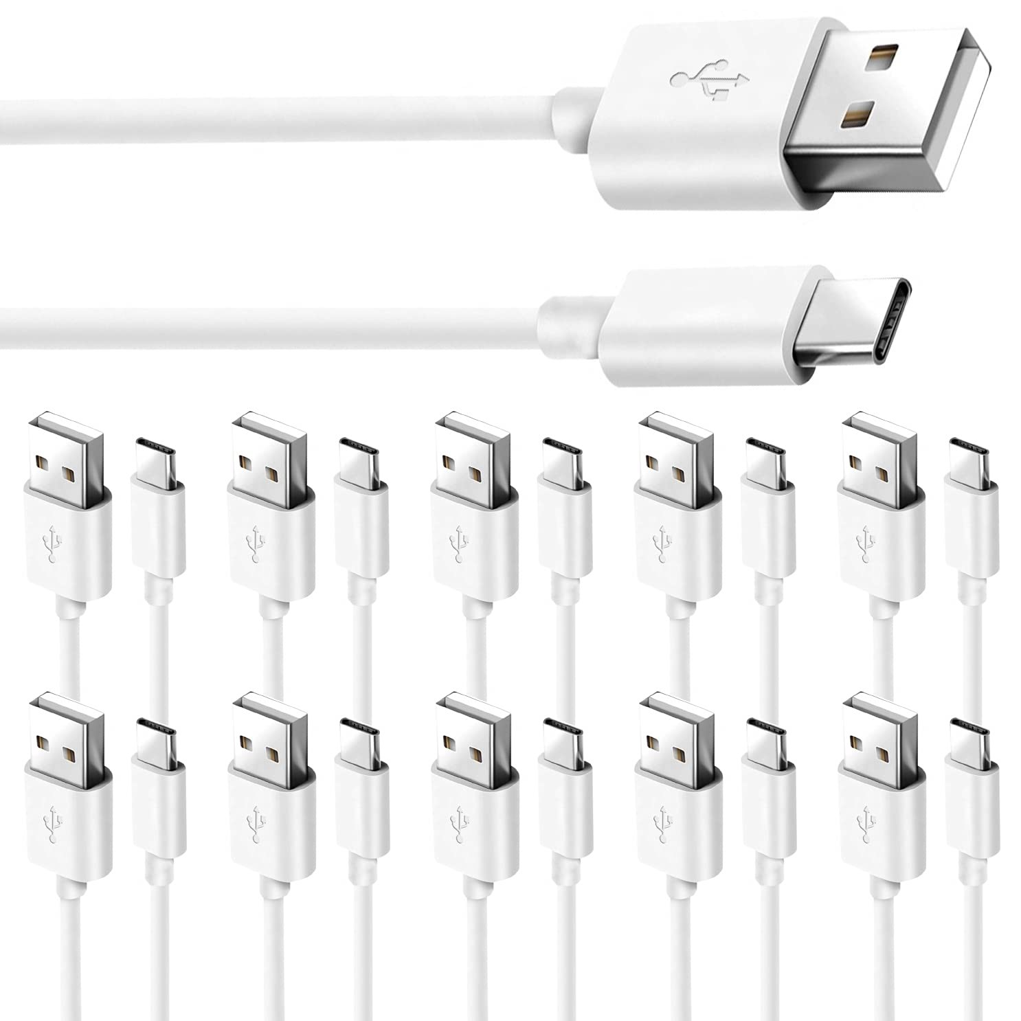USB Type-C Cable [10-pack] 3.3ft Fast Charging Data 1 meter (3.3 feet), White 