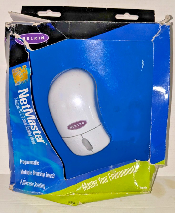 Belkin NetMaster F8E204 2-Button PS/2 & Serial Scroll Mouse NEW Complete w/ Disk