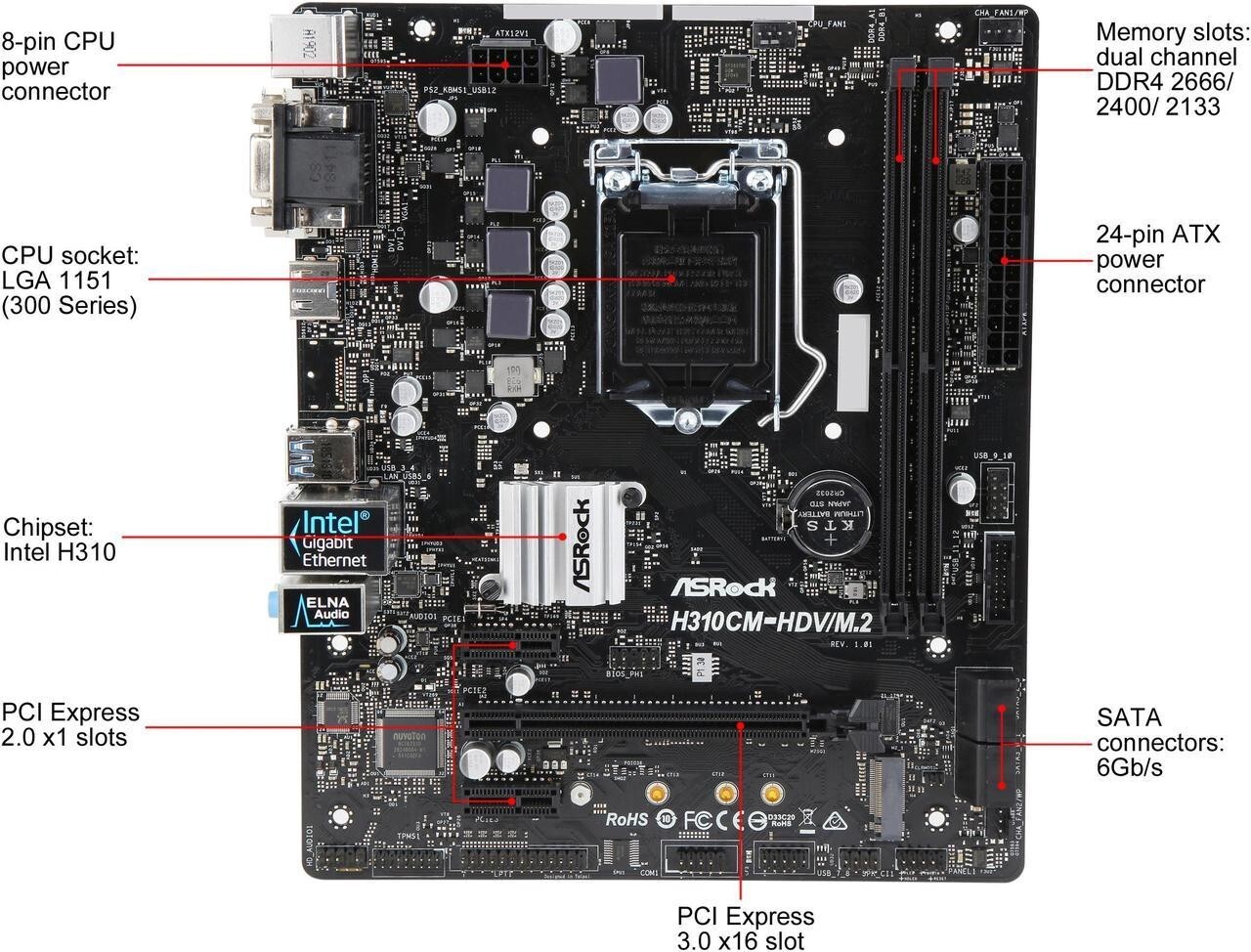 ASRock H310CM/H310M-HDV/M.2 Motherboard H310 M-ATX LGA1151 DDR4 M.2 VGA Tested/