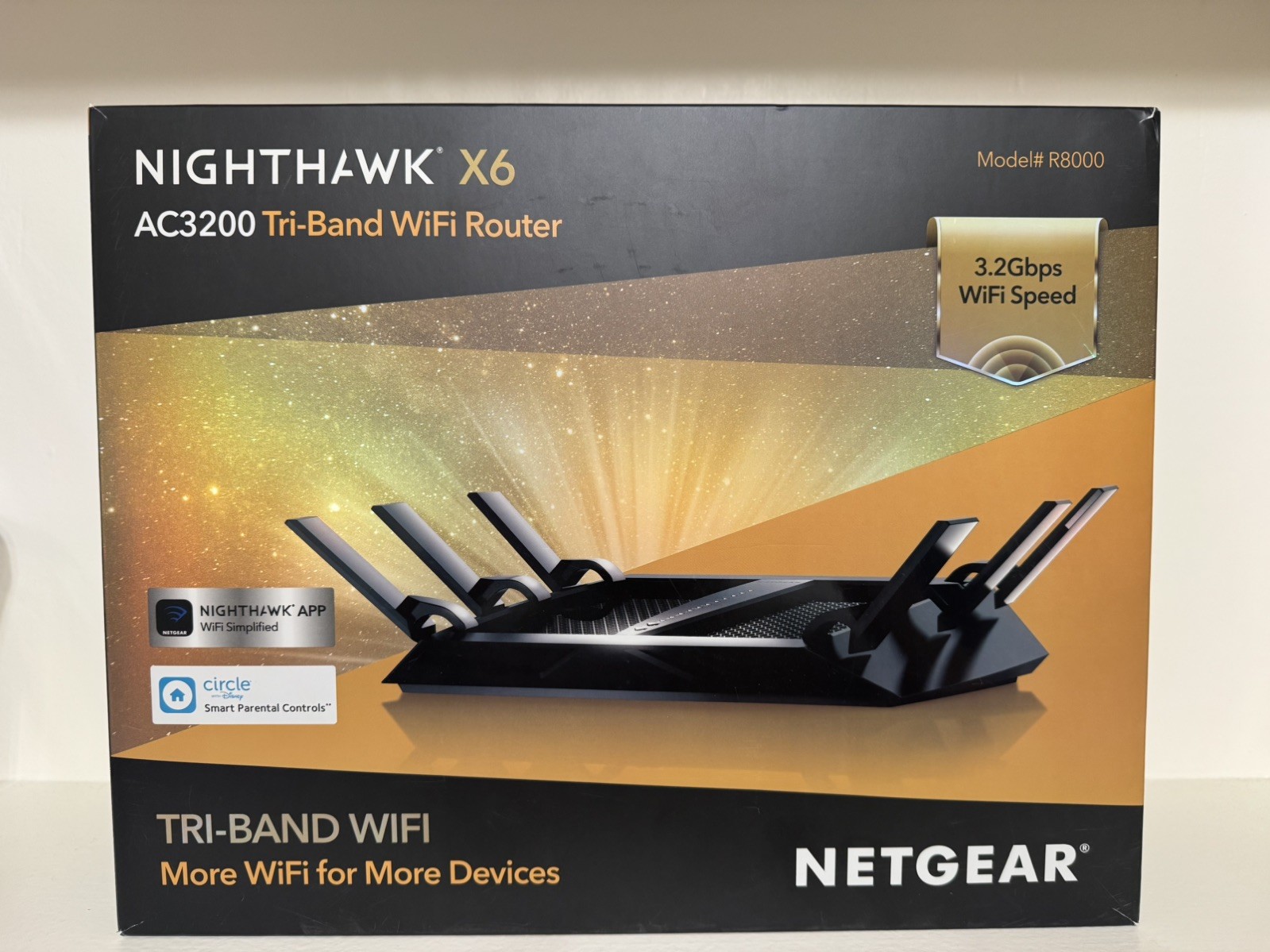 NETGEAR Nighthawk X6 R8000 AC3200 Tri-Band WiFi Router 4-Port Black