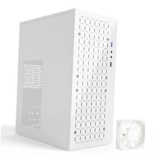 MATX Micro ATX Case, High Airflow Slim PC Case with 80mm Fan-White WHITE