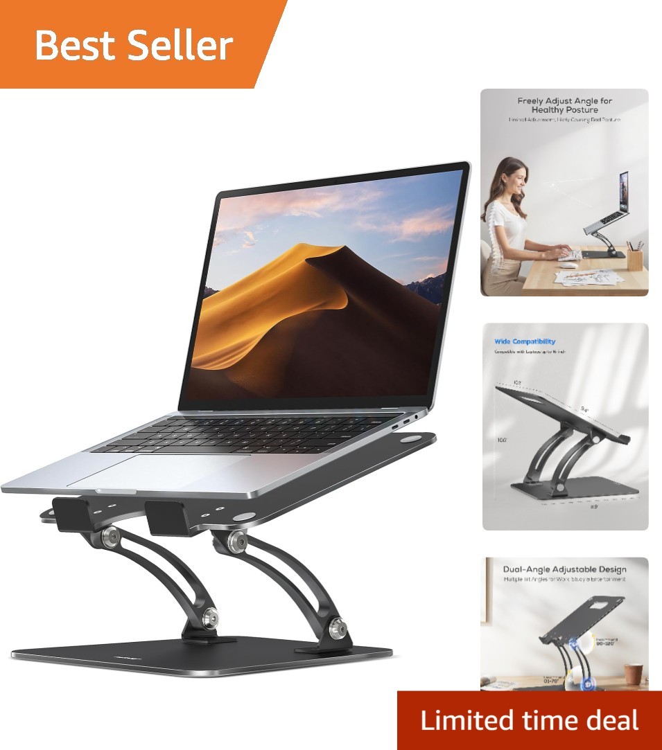 Elegant Black Multi-Compatible Laptop Stand - Adjustable Height and Angle