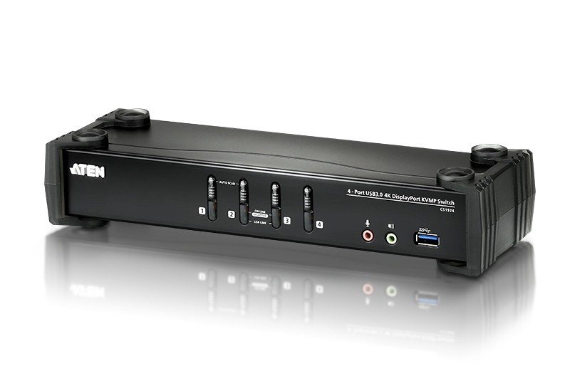 Aten Desktop KVMP Switch 4 Port Single Display 4k DisplayPort w/ audio Cables