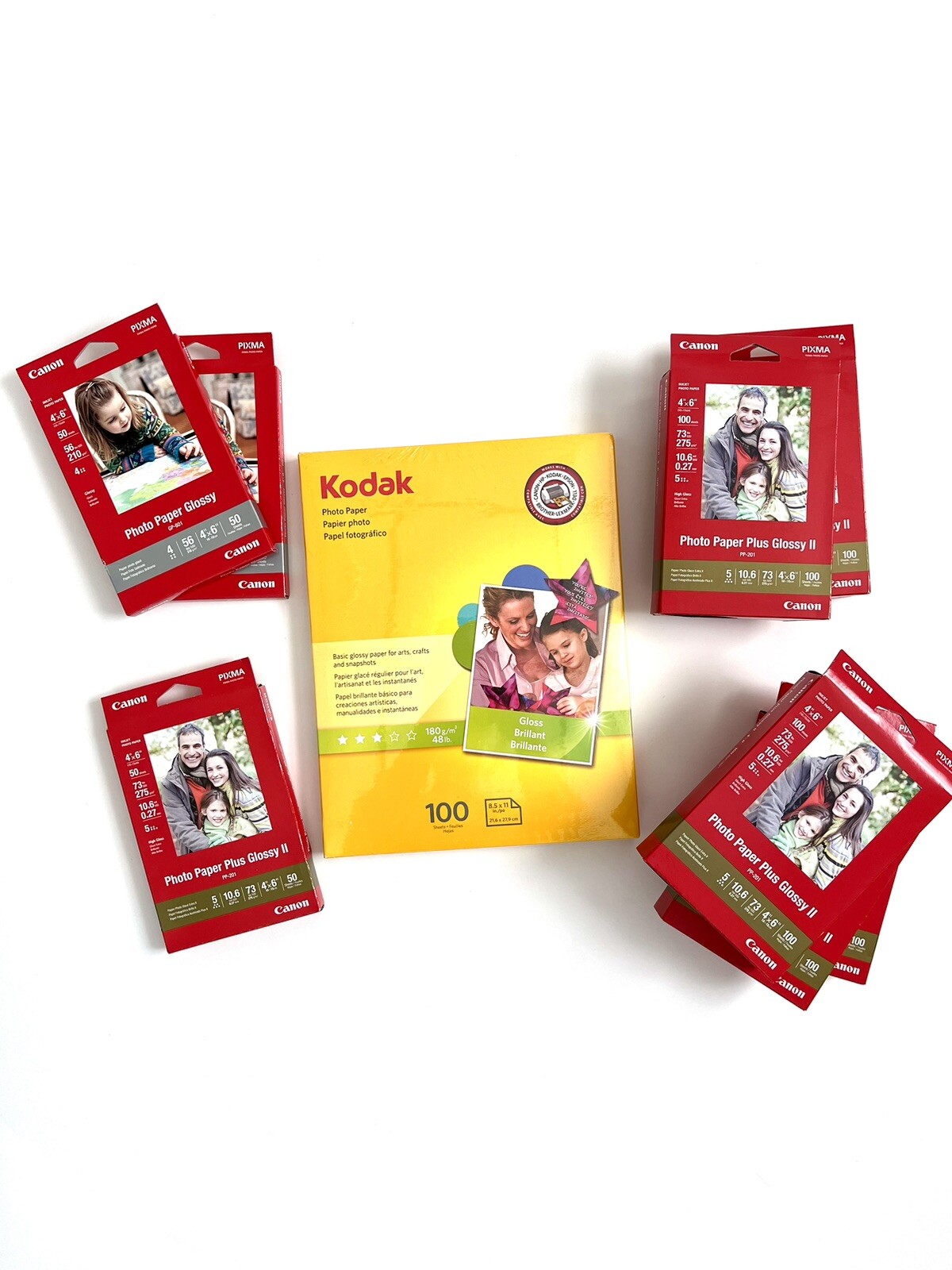 Lot of 9 Canon and Kodak Inkjet Photo Paper Bundle-8.5x11, 4x6 -800 sheets total