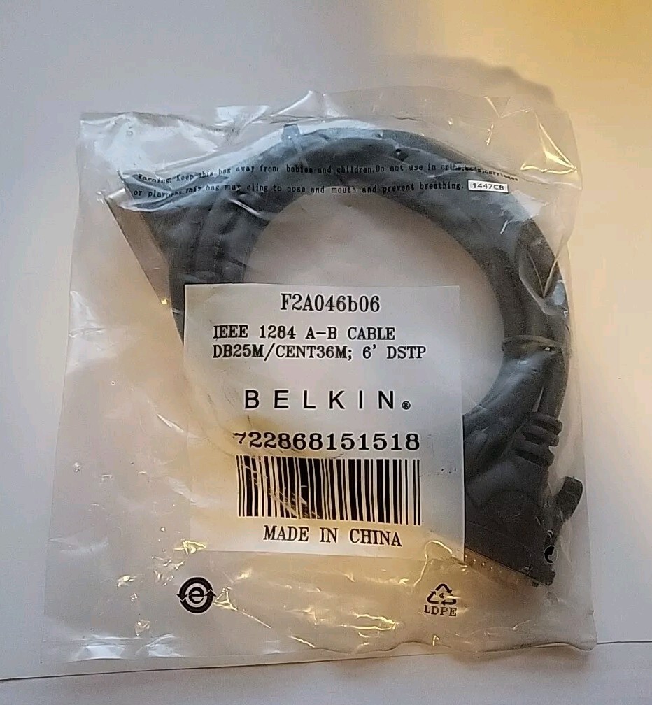 Belkin F2A046-06 DB25 to Centronics 36 Pin Parallel Printer Scanner Cable 6 Ft 