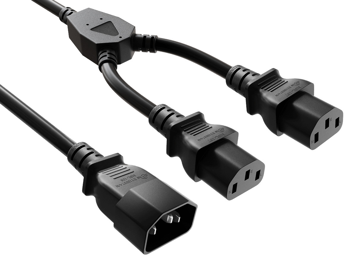 14 inches IEC320 C14 to Dual C13 Power Extension Cord Splitter, 16 AWG, SJT, ...