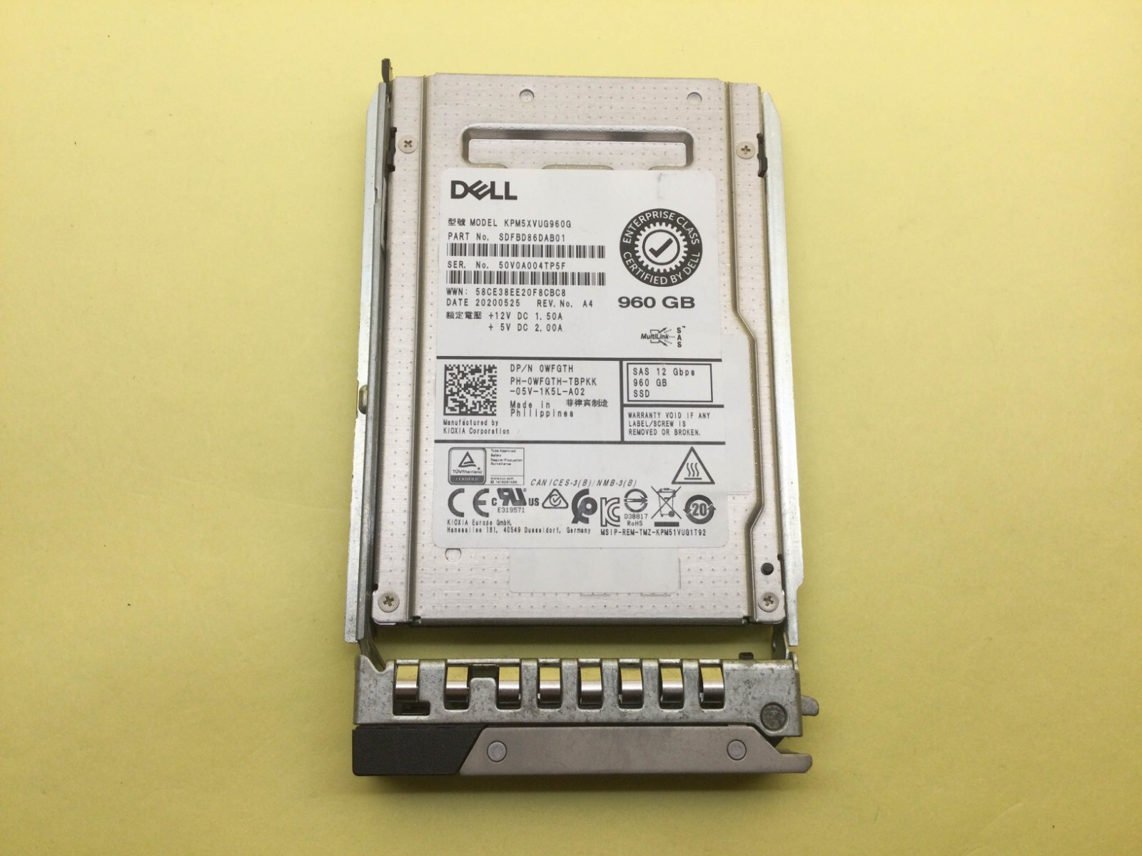 WFGTH Dell 960GB SAS 12Gbps Mixed Use 2.5'' 512e SSD 0WFGTH KPM5XVUG960G Gen14
