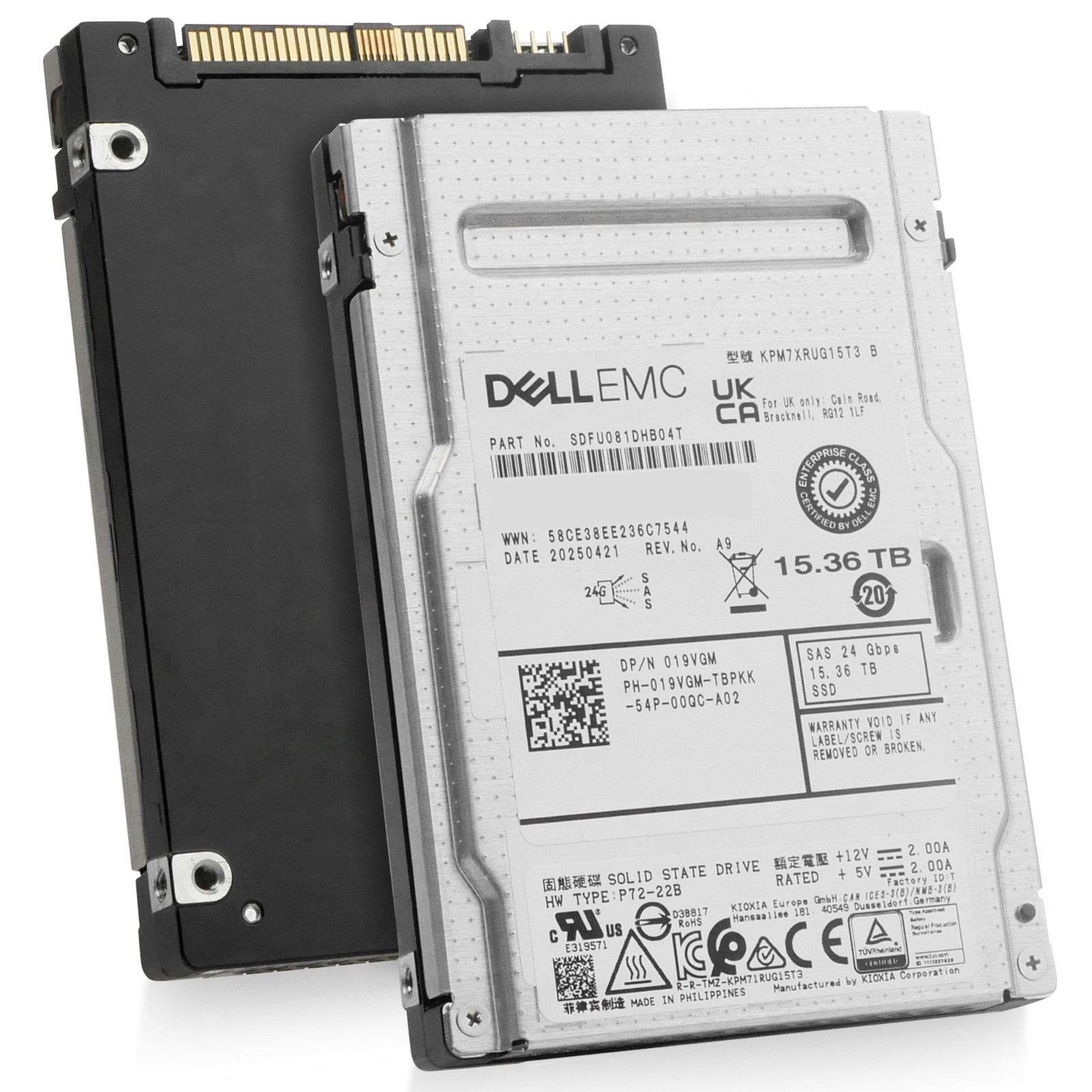 Dell/Kioxia 15.36TB SAS-4 24Gb/s 3D TLC 1 DWPD 2.5" Enterprise SSD  KPM7XRUG15T3