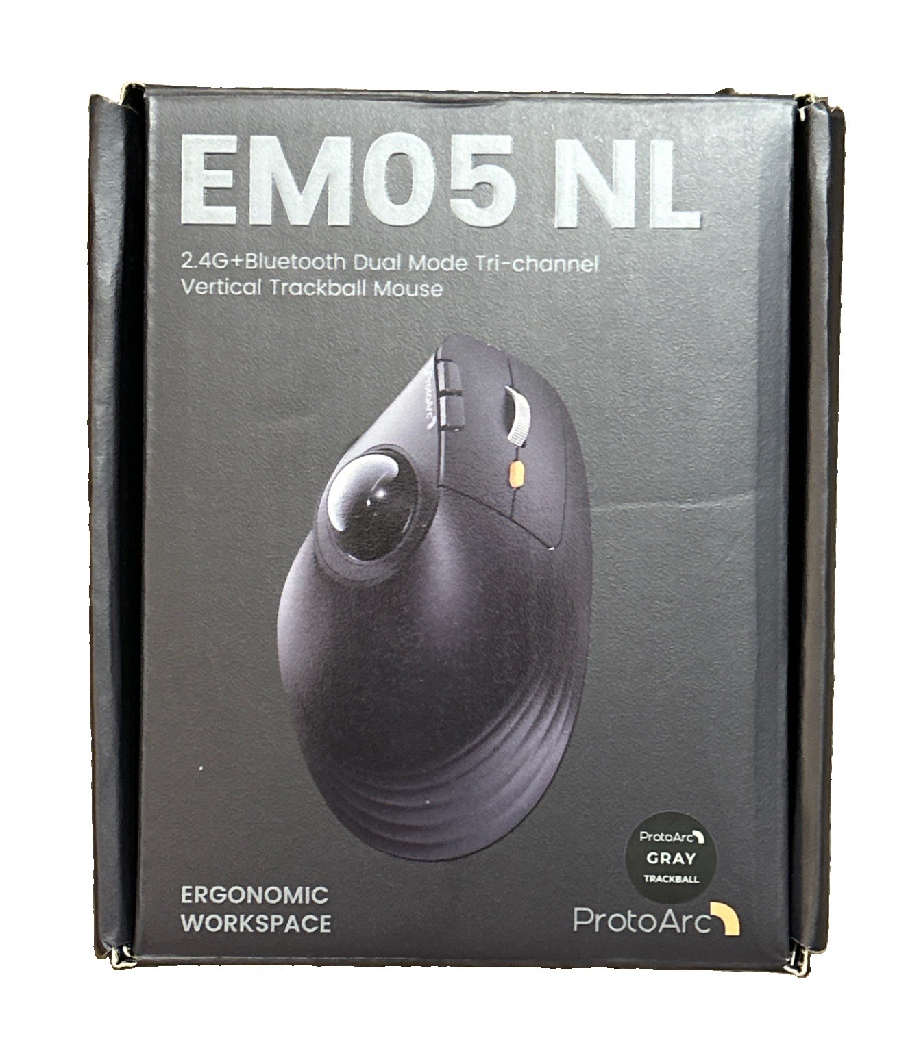 ProtoArc EM05 NL Ergonomic Wireless Bluetooth Trackball Mouse Gray Open Box
