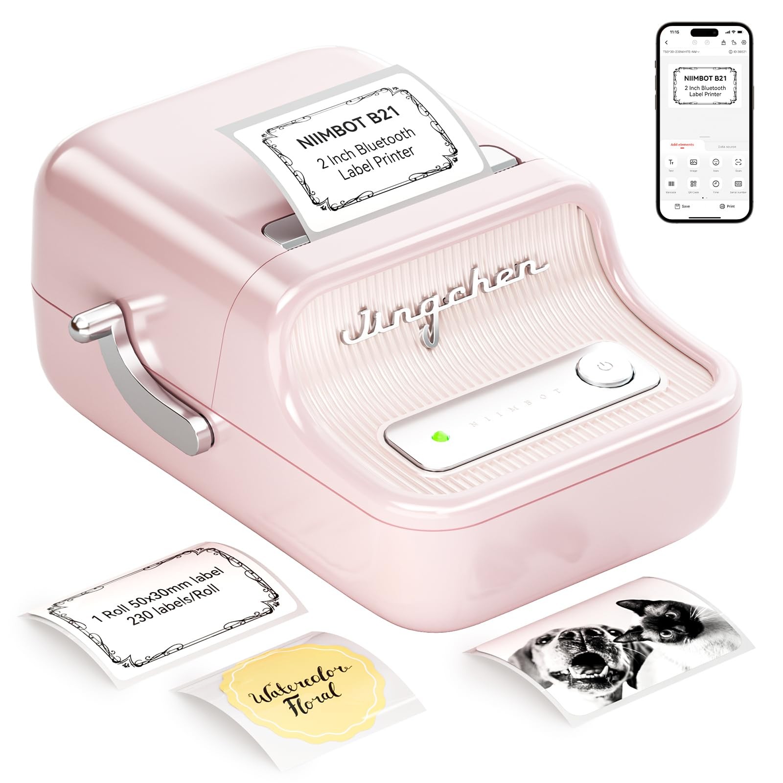 NIIMBOT B21 Label Maker, 2 Inch Bluetooth Thermal Label Printer, Pink