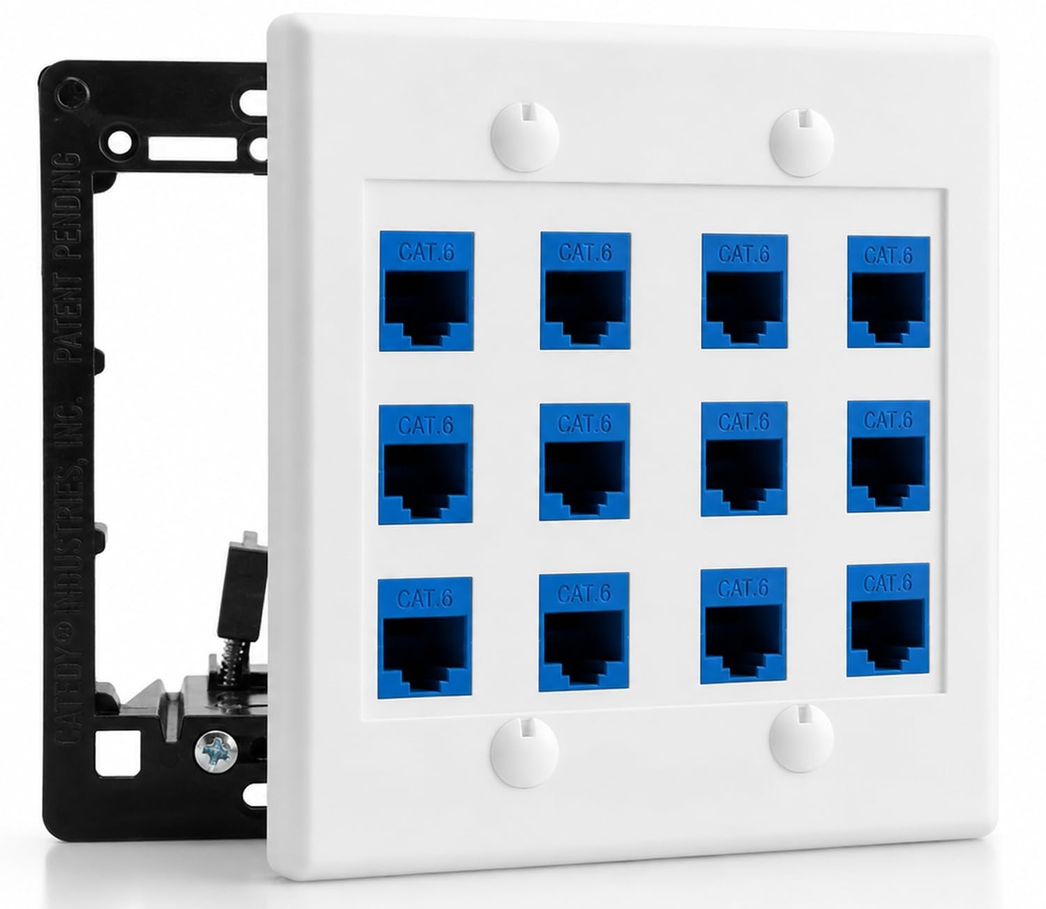 12-Port Ethernet Wall Plate RJ45 Cat6 Female-to-Female Network Outlet White