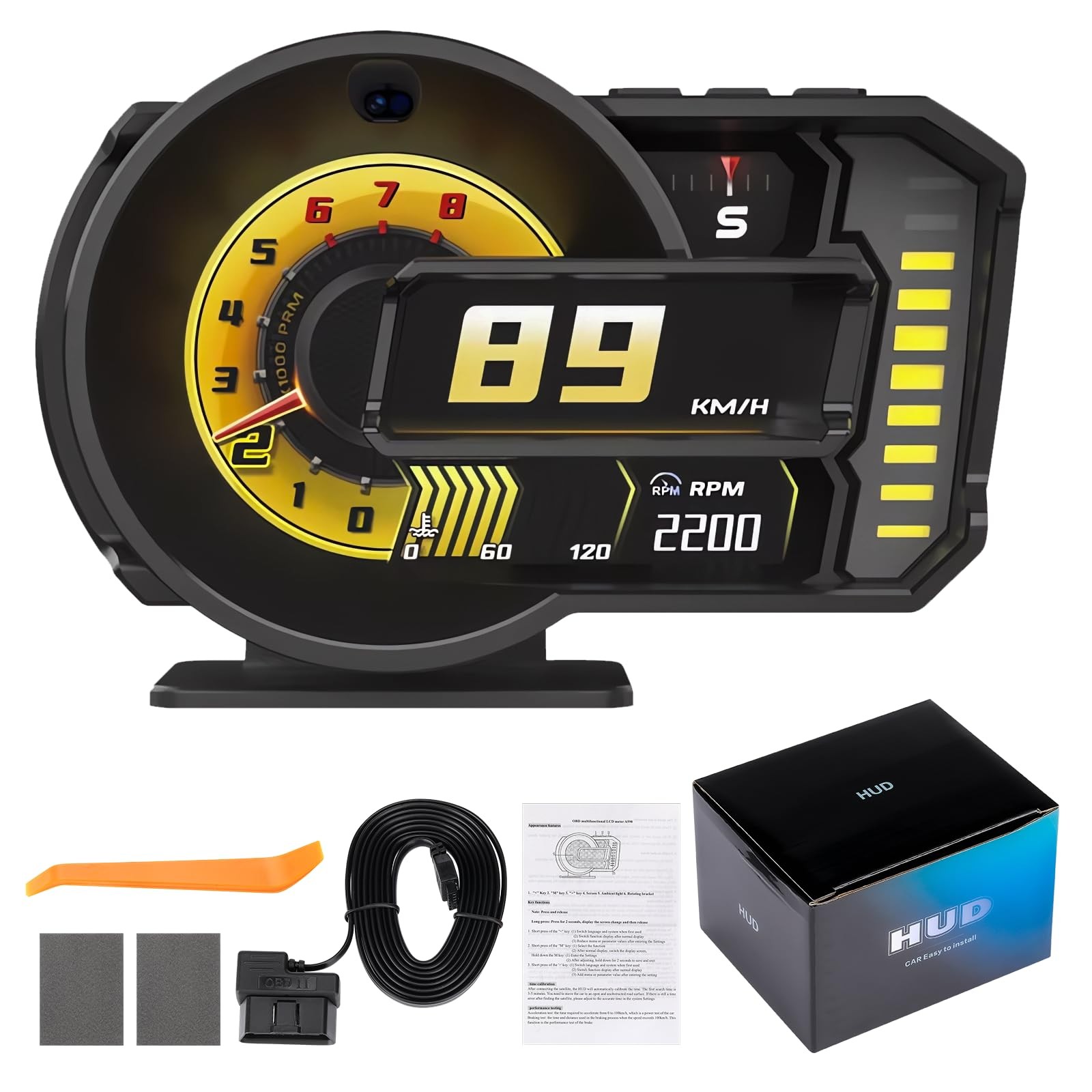 OBD2 Gauge Display for Cars, OBD+GPS Smart Gauge with Speed & RPM, A590S