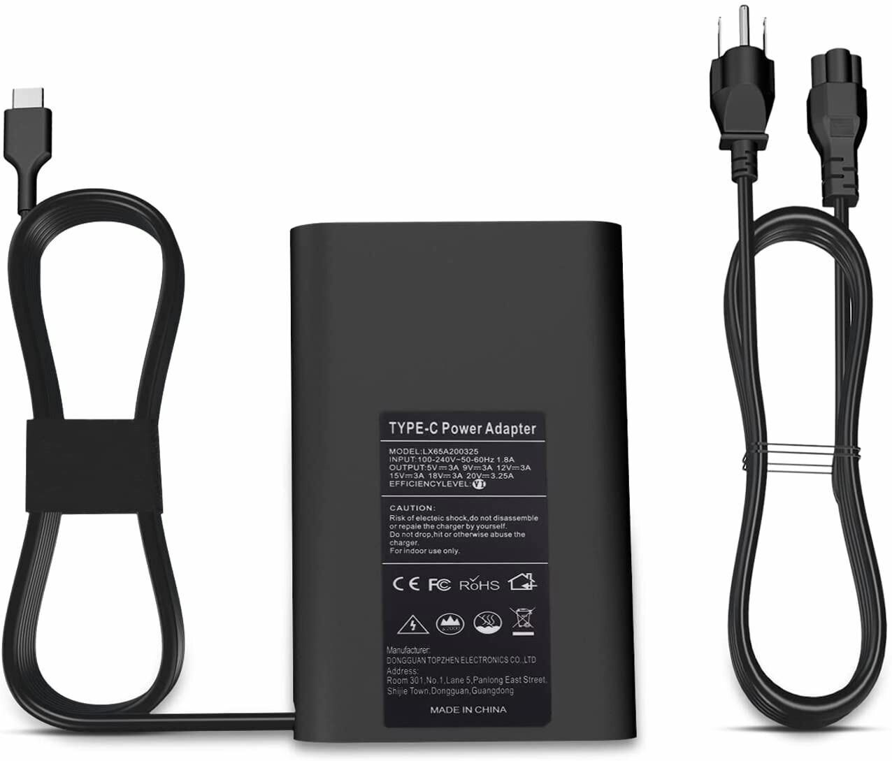 65W USB-C Charger Type-C Adapter For Lenovo ThinkPad, Dell LA65NM190,MacBook Pro