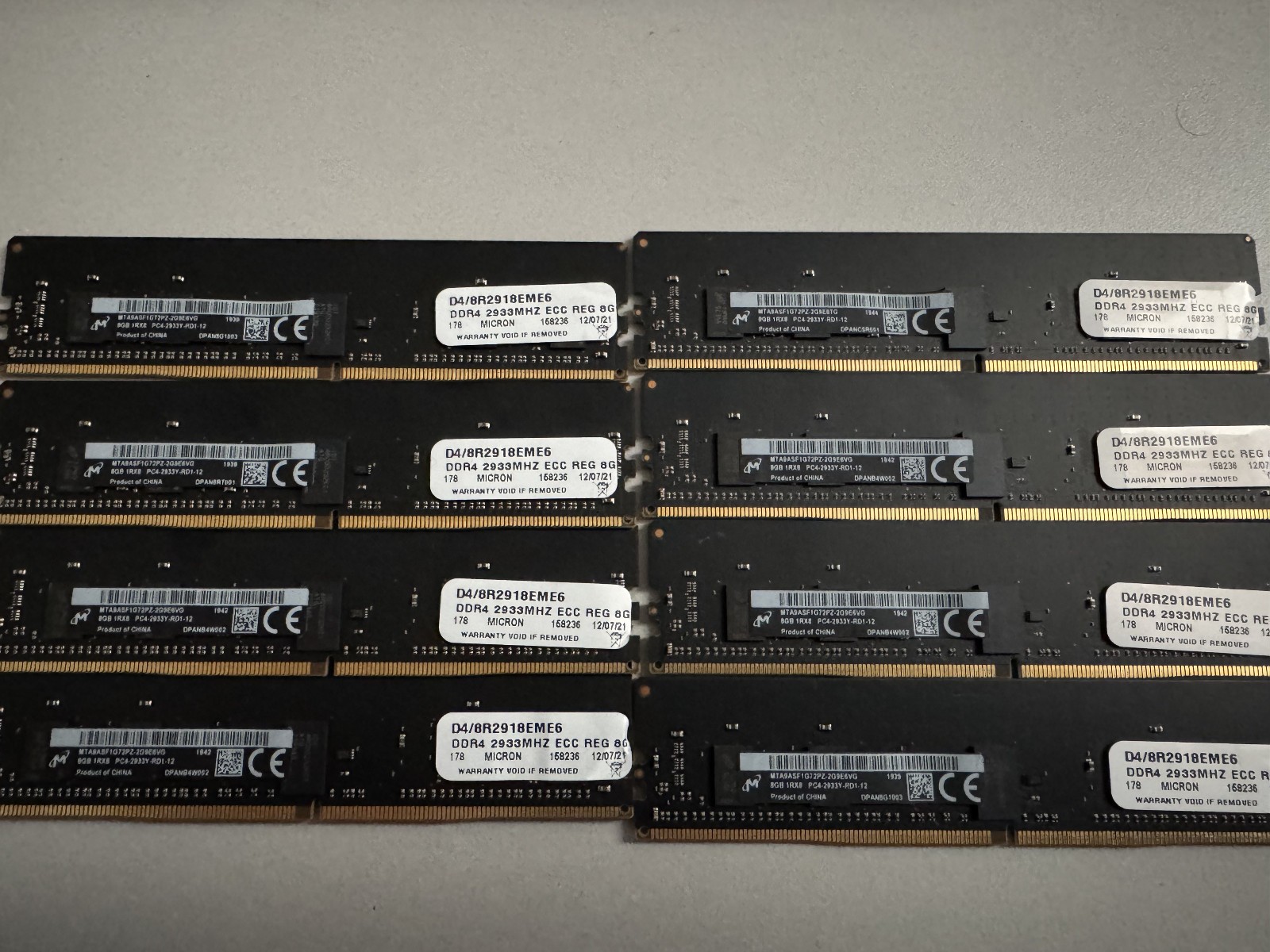 Lot of 8 - 8GB Sticks Micron MTA9ASF1G72PZ-2G9E6TG server RAM Module - Used