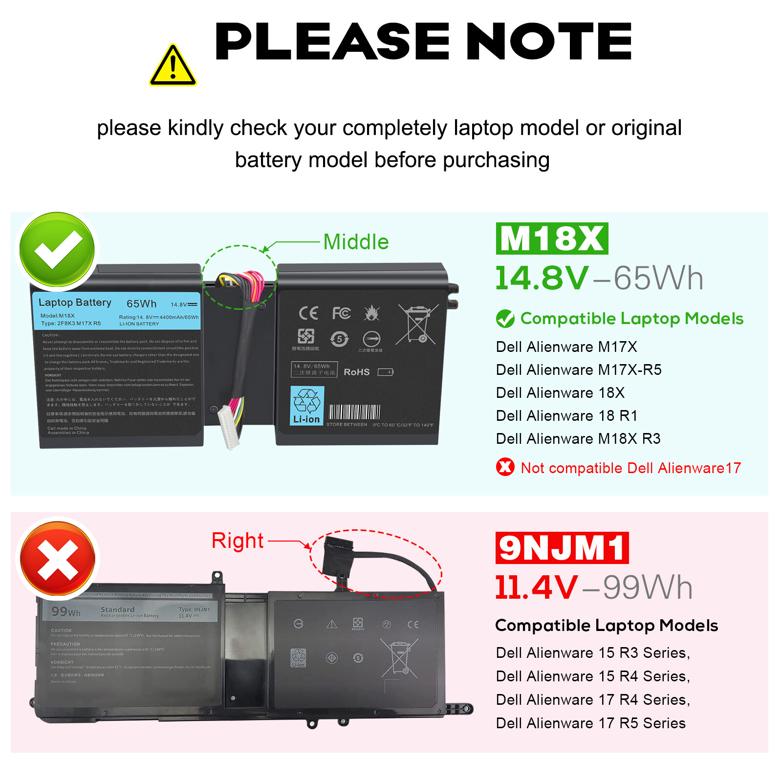 Battery For Dell Alienware 17 18 17X 18X 15 R3 R4 17 R4 R5 Series HF250 9NJM1