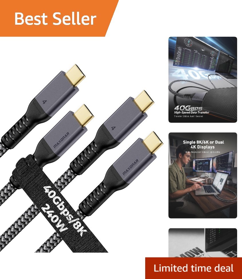2-Pack for Thunderbolt 4 Cable, 40Gbps, 240W, 8K 3.3FT