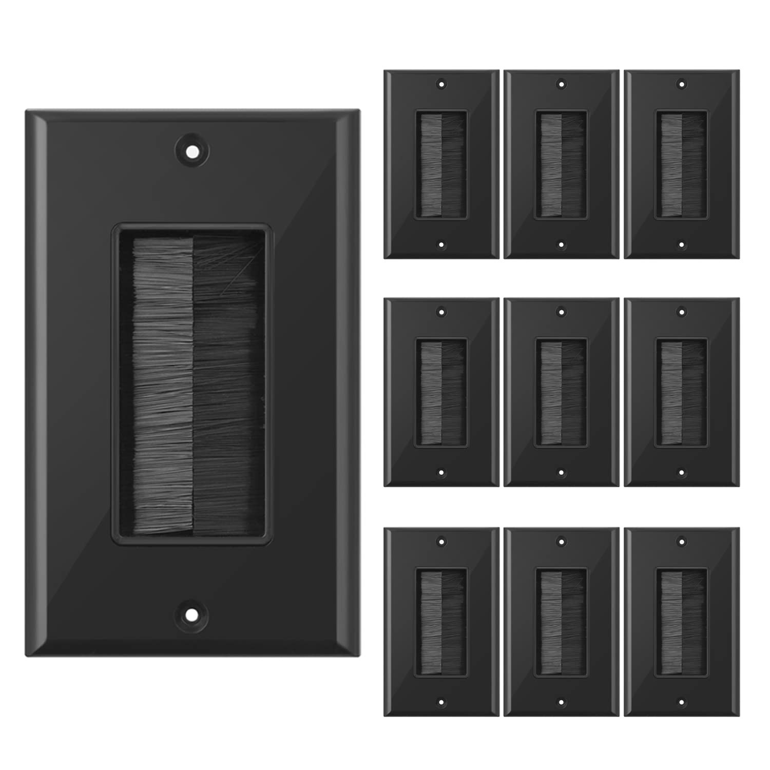 Wall Plate Cable Pass Through 10 Pieces Black Single Gang Brush Wall Plate Cover