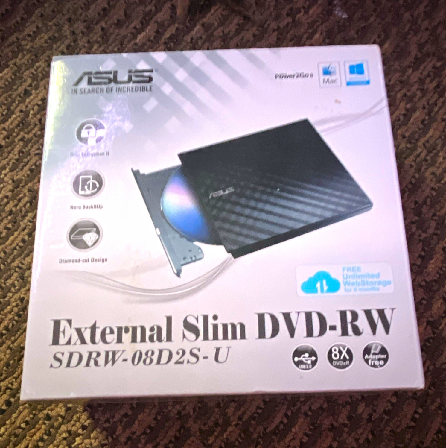 ASUS External Slim DVD-RW USB 8x Black Mac Compatible SDRW-08D2S-U