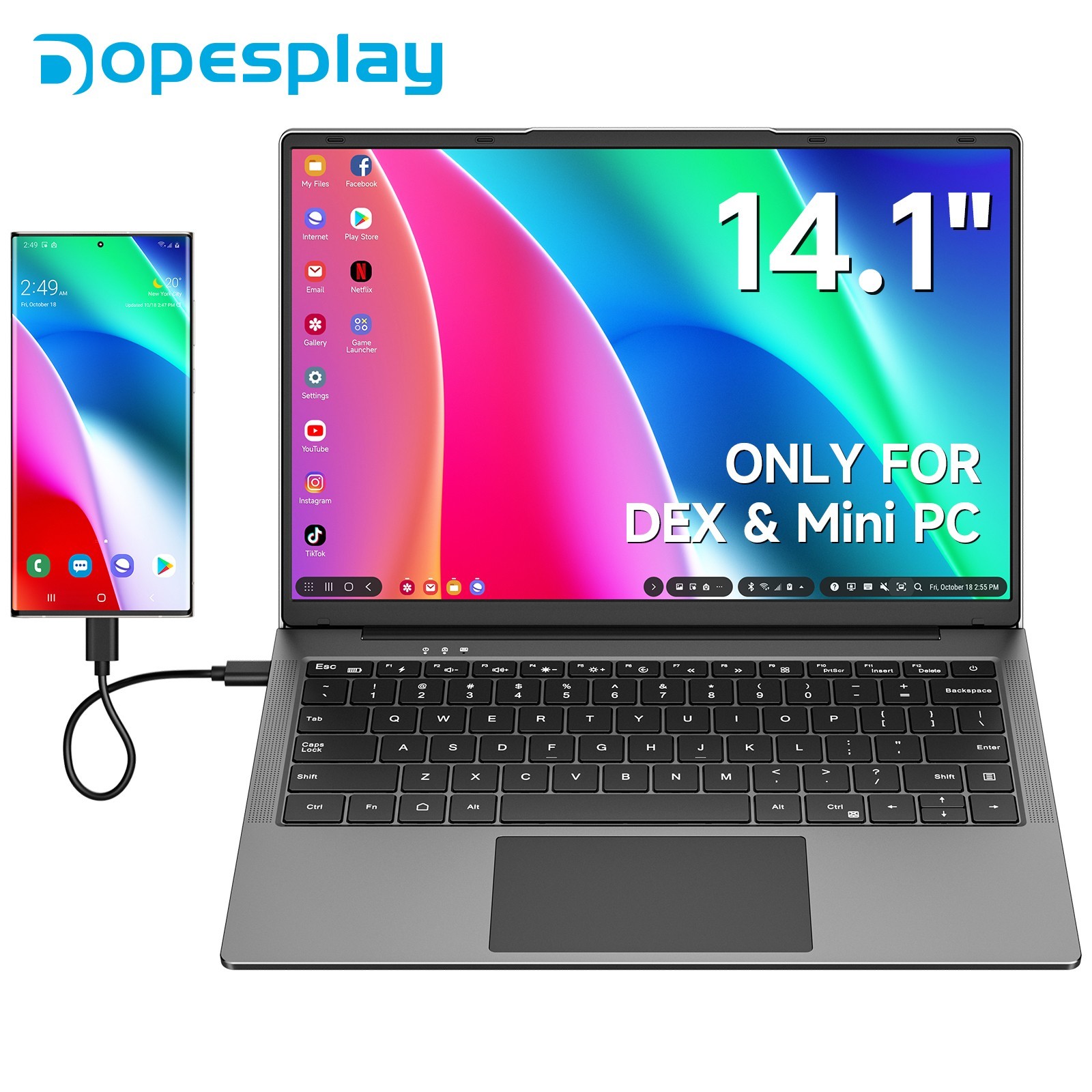 14.1" Portable Monitor w/ Keyboard 1080P 60Hz Lapdock for Phone DeX Mac Mini PC