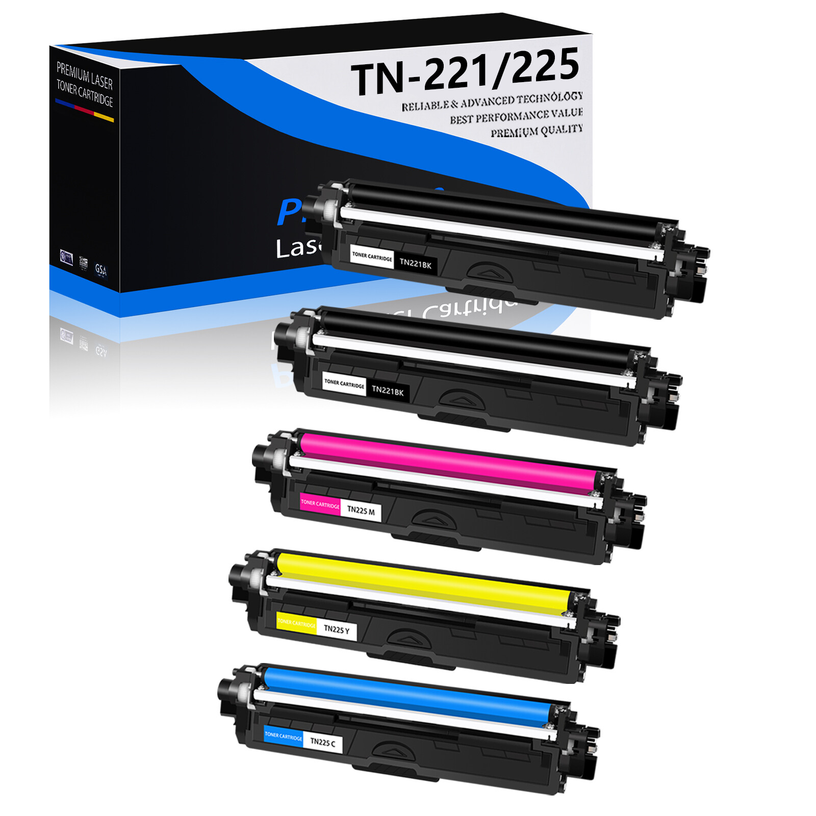 5PK High Yield BK/C/M/Y TN221 TN225 Toner Set for Brother MFC-9130CW 9330CDW