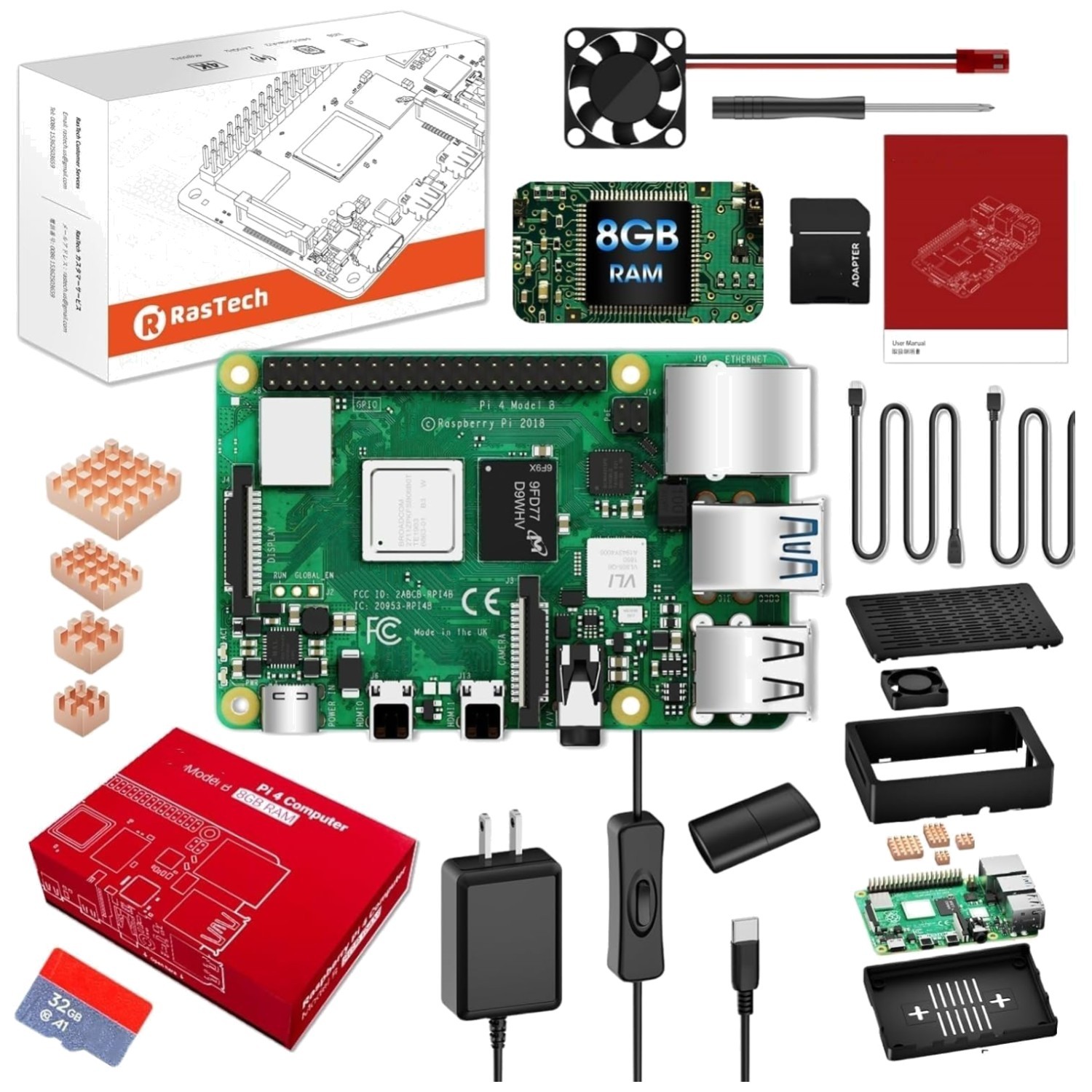RasTech Raspberry Pi 4 8GB Kit with Micro HD Out Cable