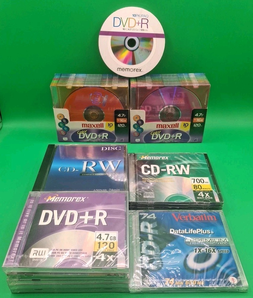 SEALED Memorex, Maxell 10 CD-RW & 35 DVD+R Professional Compact Discs Lot Of 45