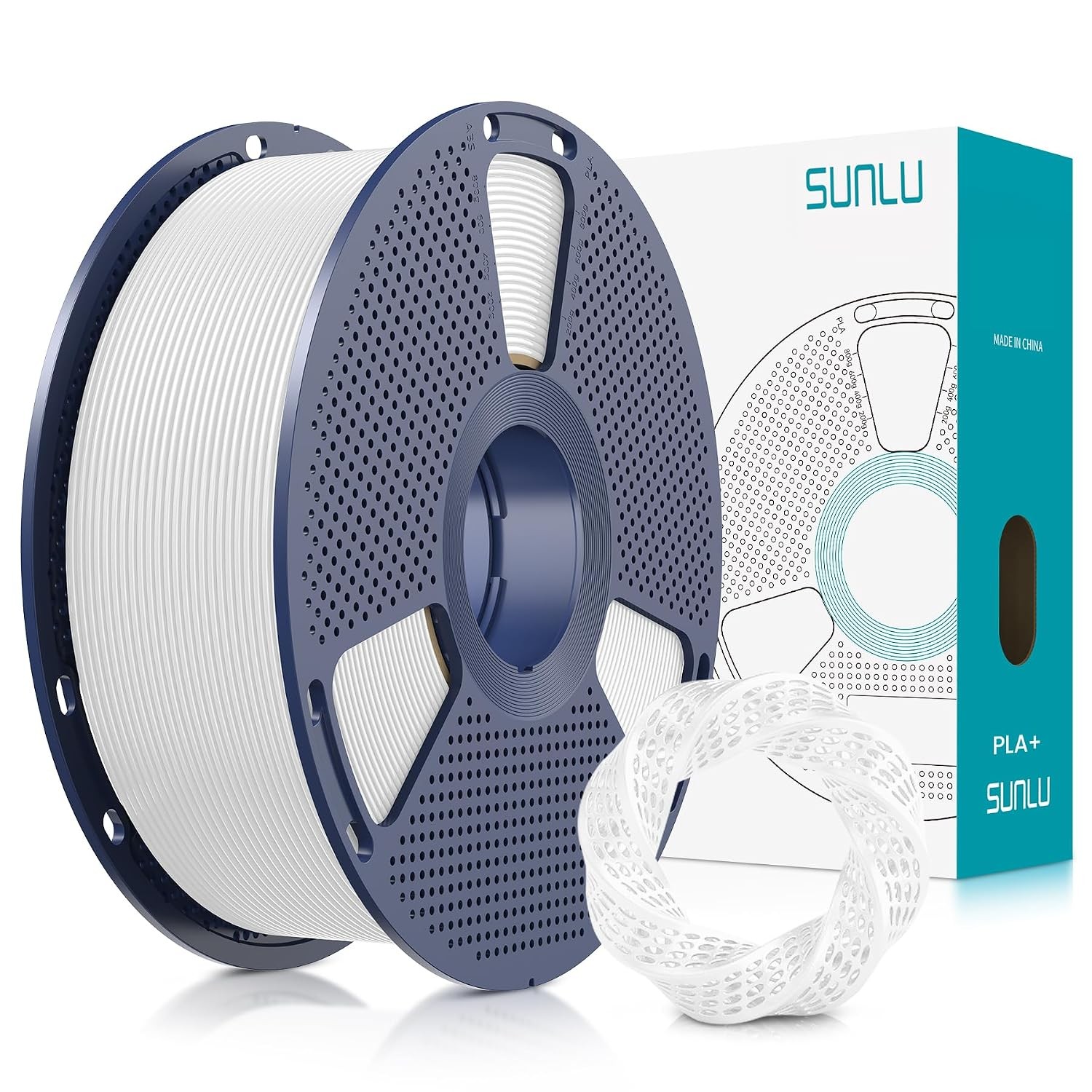 SUNLU PLA Plus Filament 1.75mm 1KG White +/-0.02mm FDM 3D Printer