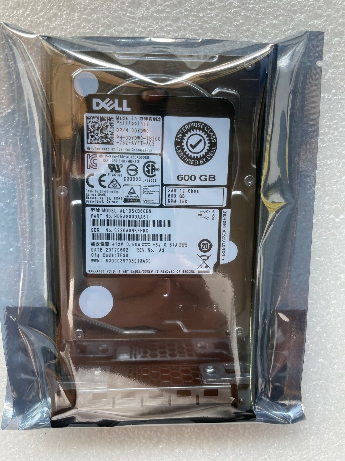 FOR Dell 600GB 15K 2.5 Enterprise Class SAS 12Gb/s 512N AL13SXB60EN DYDW0 0DYDW0
