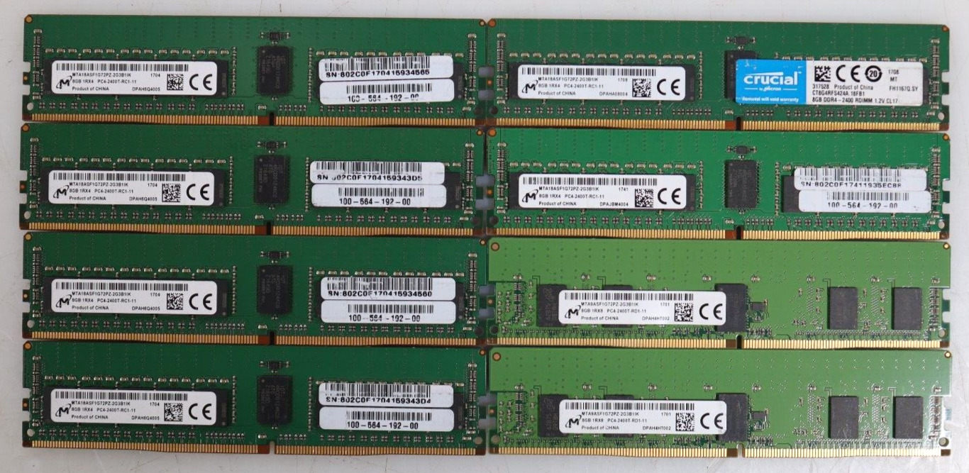 Lot 8x 8GB (64GB) Micron MTA9ASF1G72PZ-2G3B1MK PC4-19200 RDIMM Server RAM