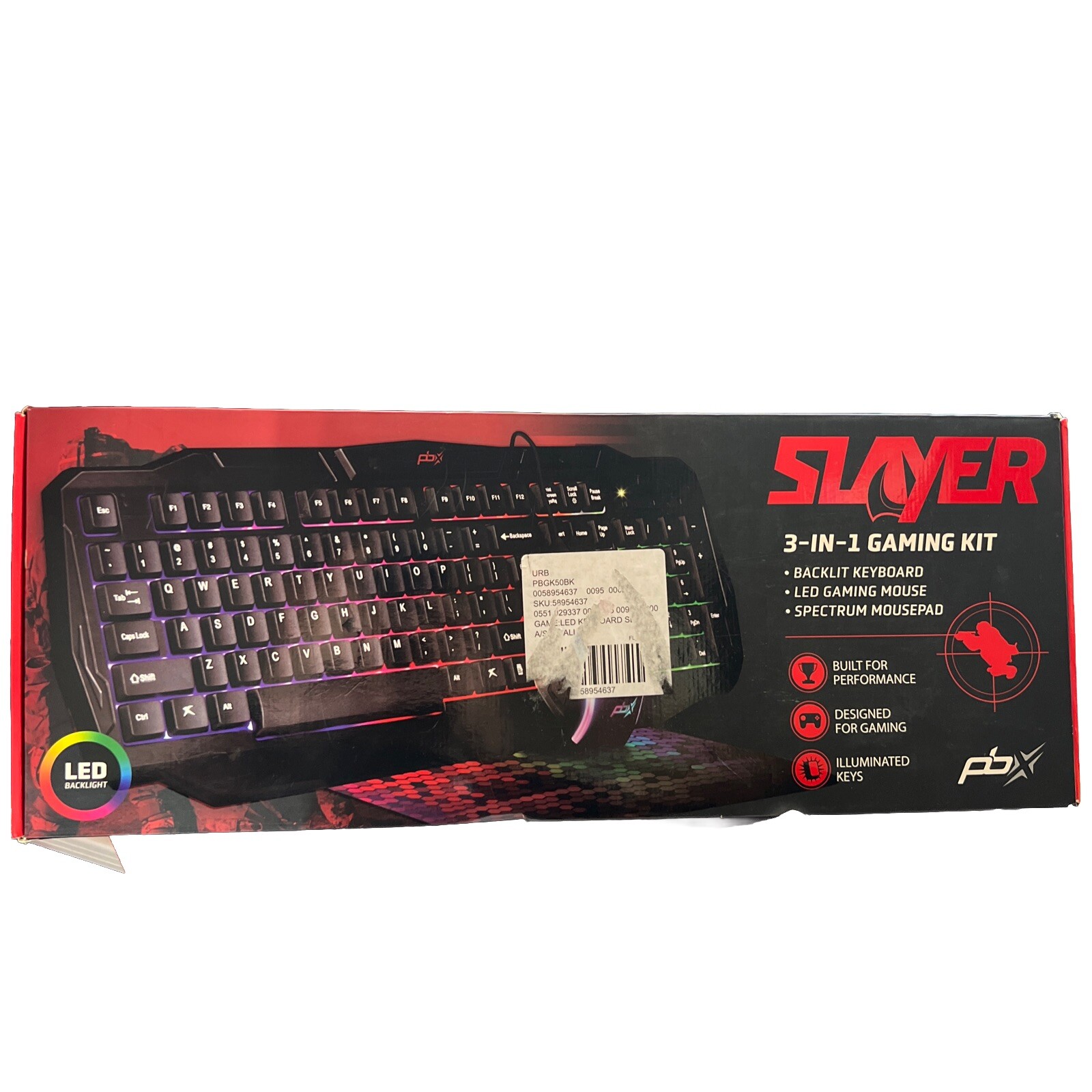 PBX Slayer 3-in-1 Gaming Kit Backlit Keyboard, LED Gaming Mouse, Spectrum Pad