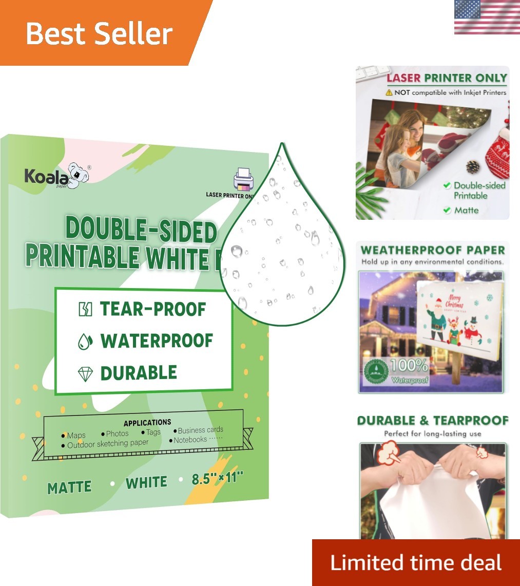 Koala Waterproof Paper for Laser Printer, Tearproof Printer Paper, Matte Doub...