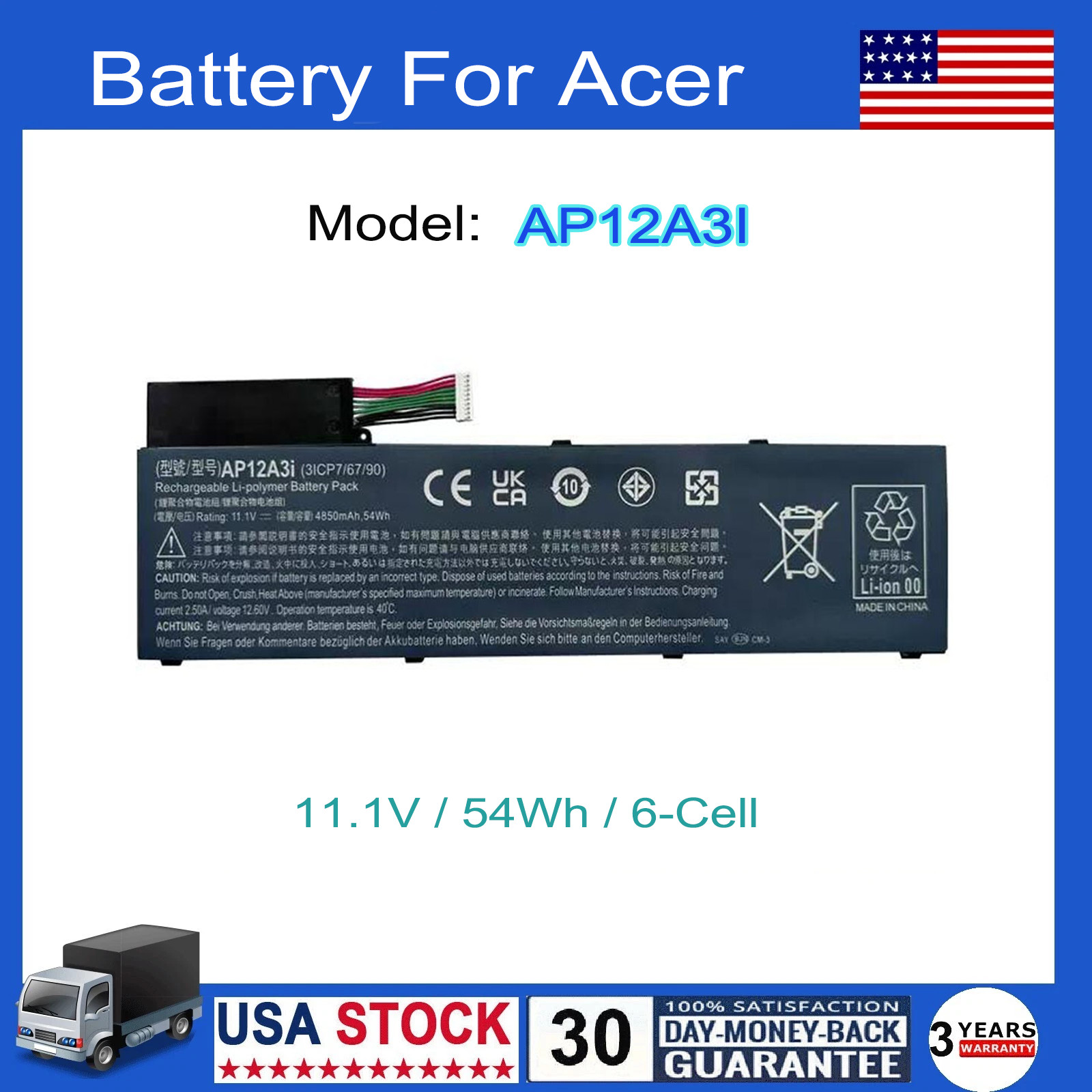 AP12A3i Battery For Acer Timeline Ultra M3 M5 M5-481TG M3-581TG AP12A4i 54Wh US