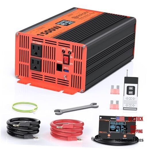 1500 Watt Pure Sine Wave Inverter Car Power Inverter 12V to 120V, 1500W-12V