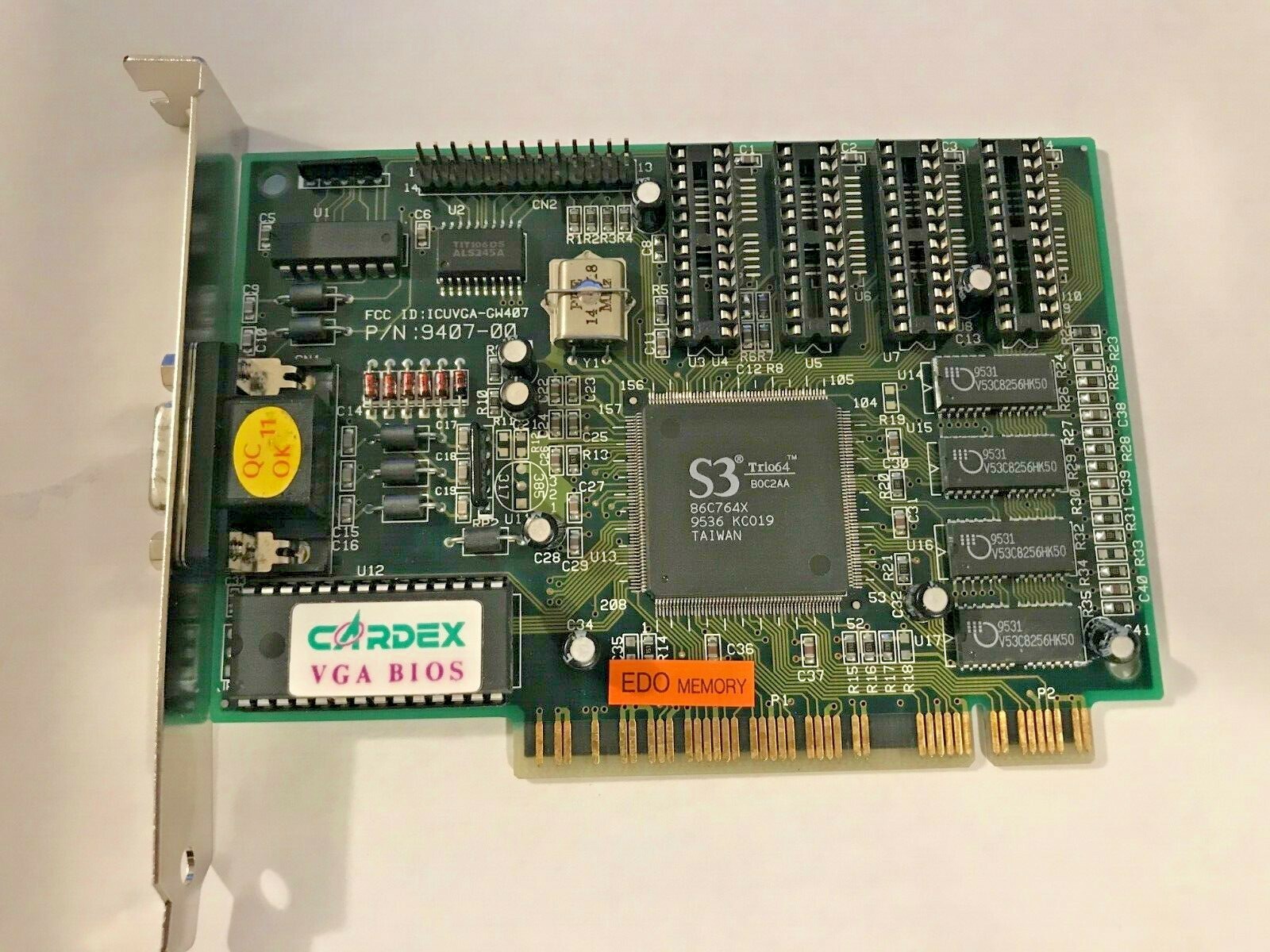 RARE VINTAGE CARDEX S3 TRIO 64 1 MB EXP TO 2 MB PCI VGA VIDEO CARD 9407-00 MXB72