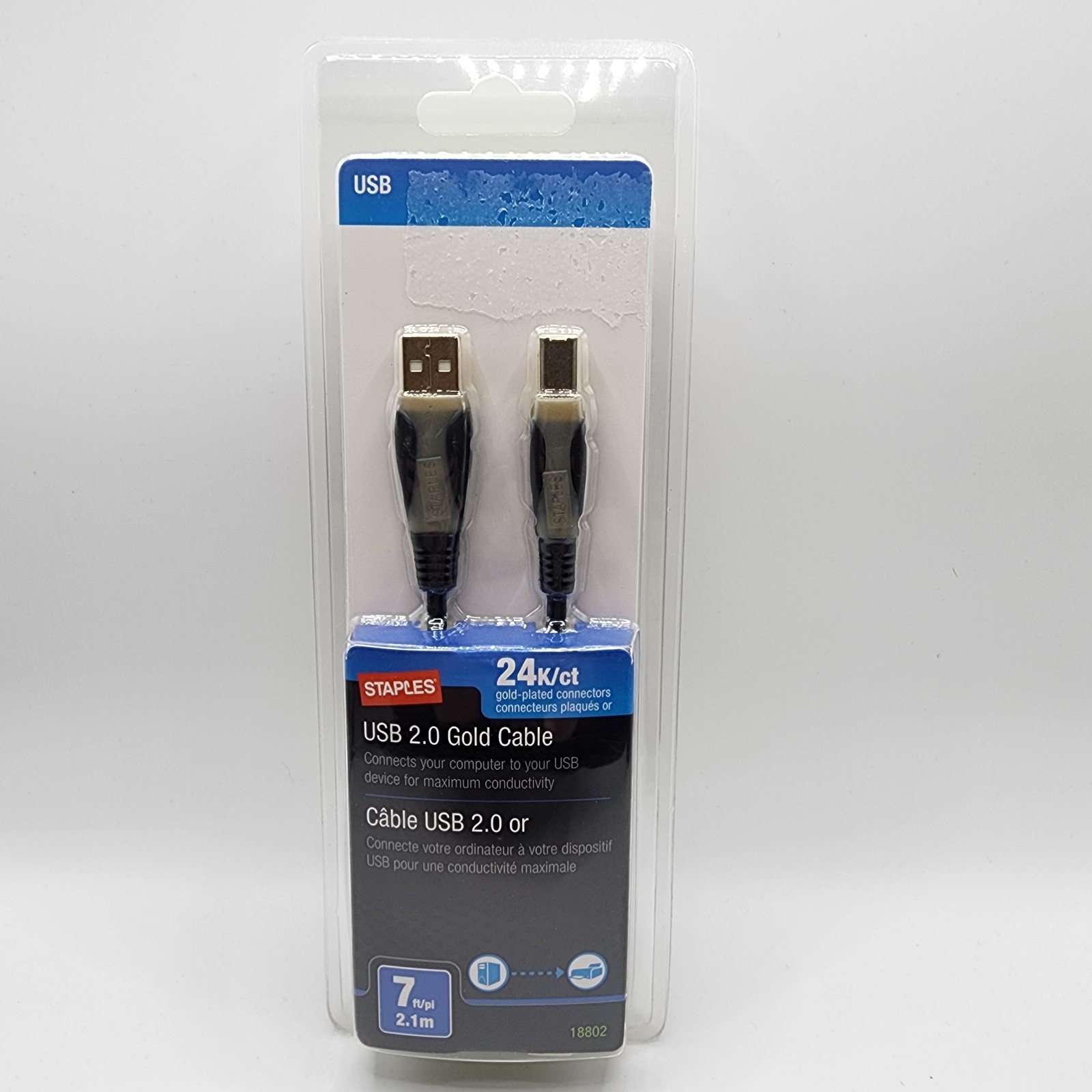 Staples USB 2.0 Gold Cable A to B 7 ft 24K Gold Plated Printer Cable New Sealed