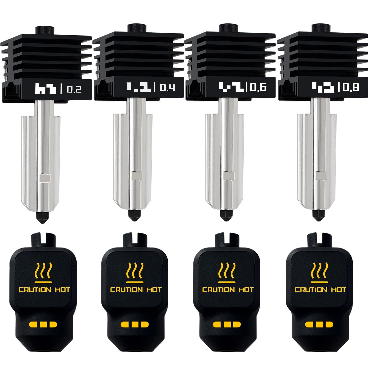 4‑Pack 0.2/0.4/0.6/0.8mm Hotend for Bambu Lab P2S/X2D/H2D/H2S/A1/A1 Mini | Le...