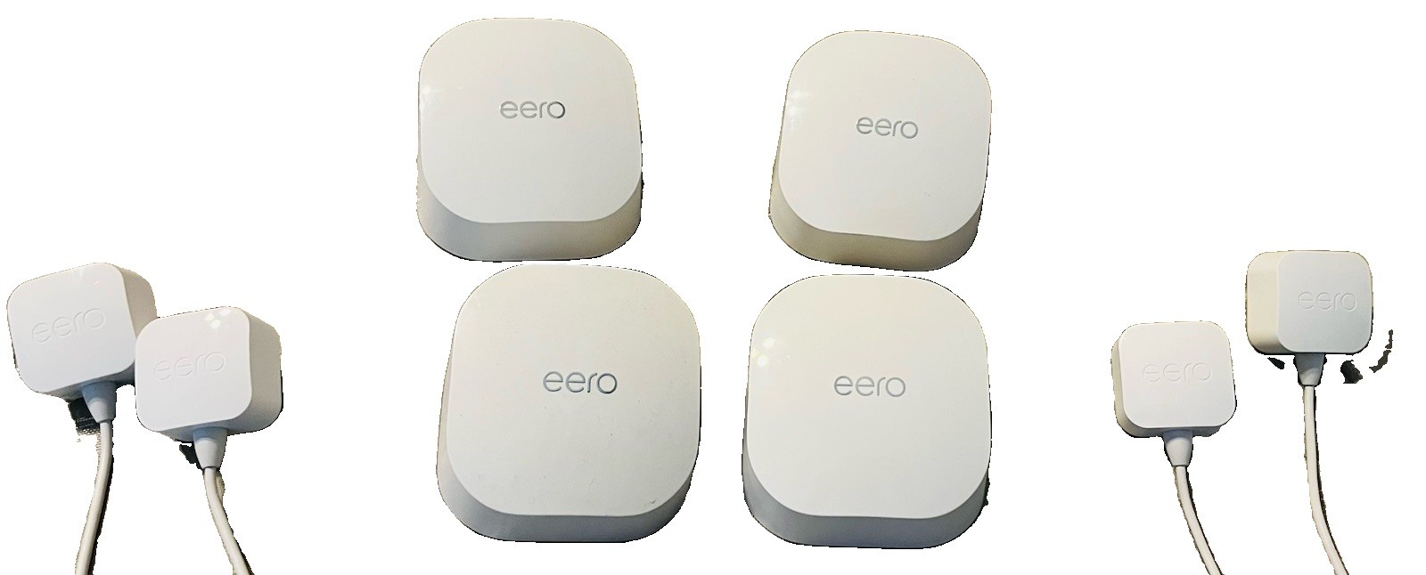 4- Eero wireless Mesh router Model # N010001, white,  new, with power cords