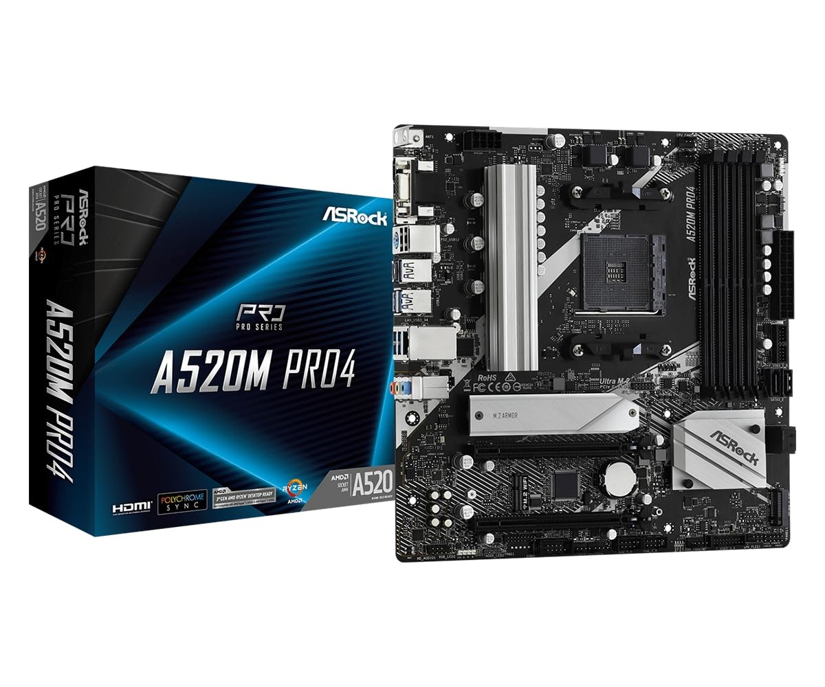 ASRock A520M Pro4, AMD A520 Mainboard - Sockel AM4, 90-MXBDU0-A0UAYZ