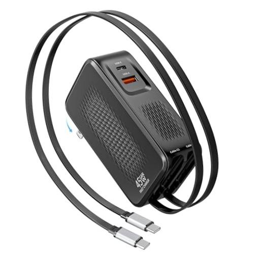 Retractable USB C Charger,45W iPhone Charger Fast Charging,4in1 Foldable 1 Pack