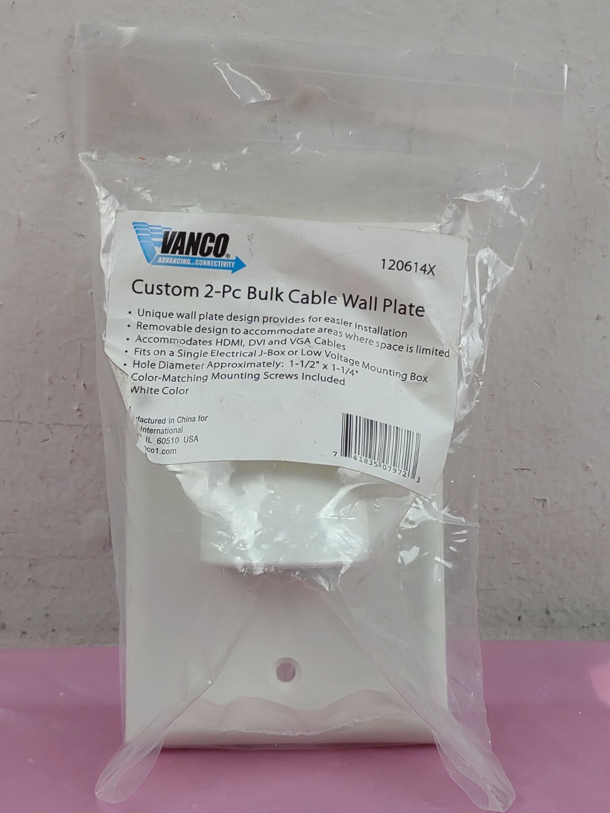 Vanco 120614X Custom Two-Piece Bulk Cable Wall Plate 