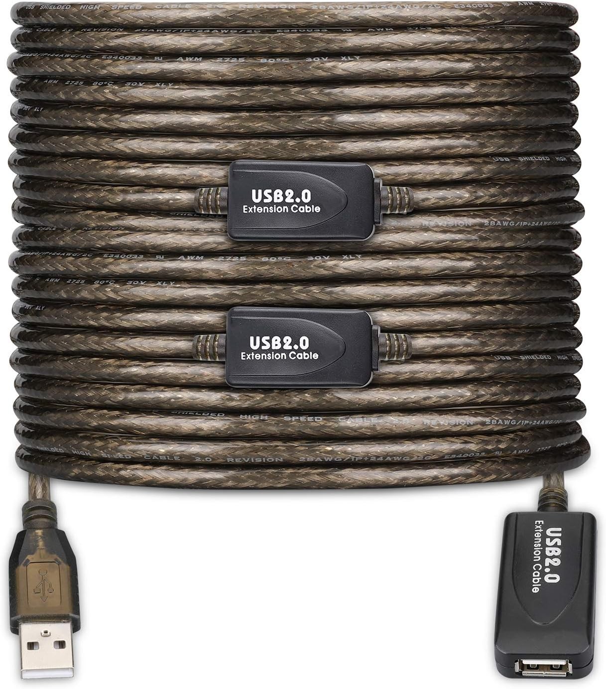 LDKCOK USB 2.0 Type A Male to A Female Active 100FT, Transparent black 