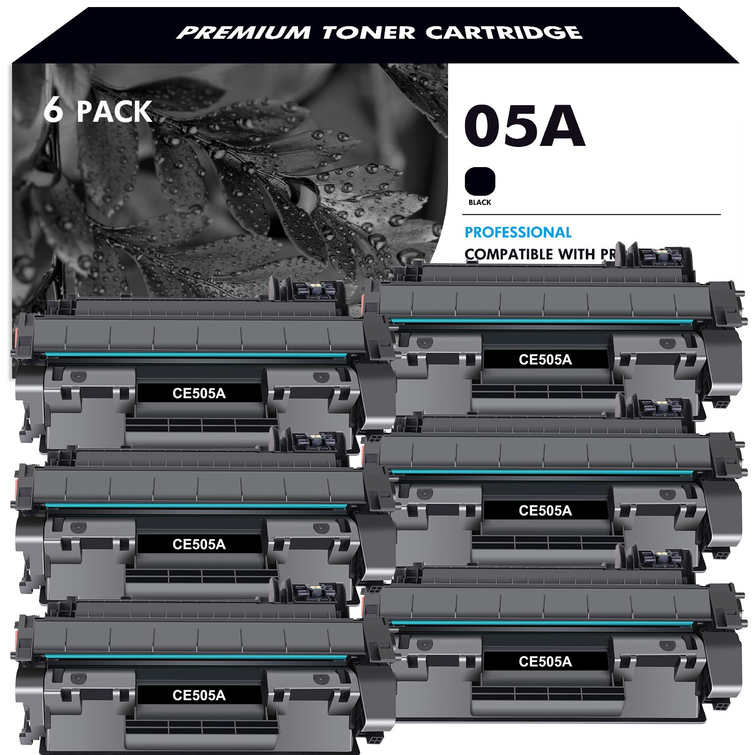 6PK Black CE505A 05A Toner Compatible with HP LaserJet P2035n P2050 P2035 P2030