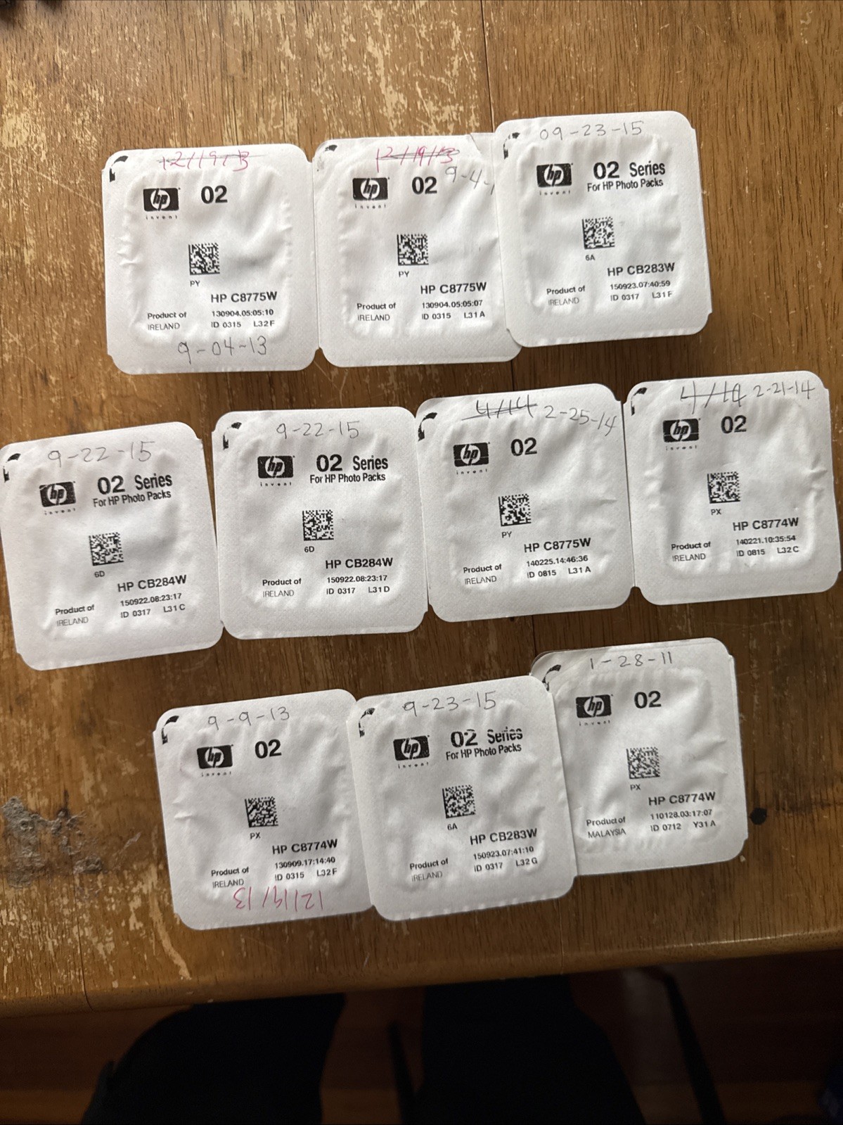 Lot Of 10 HP 02 Series Ink Cartridges - Expired - 5 Cyan - 5 Magenta